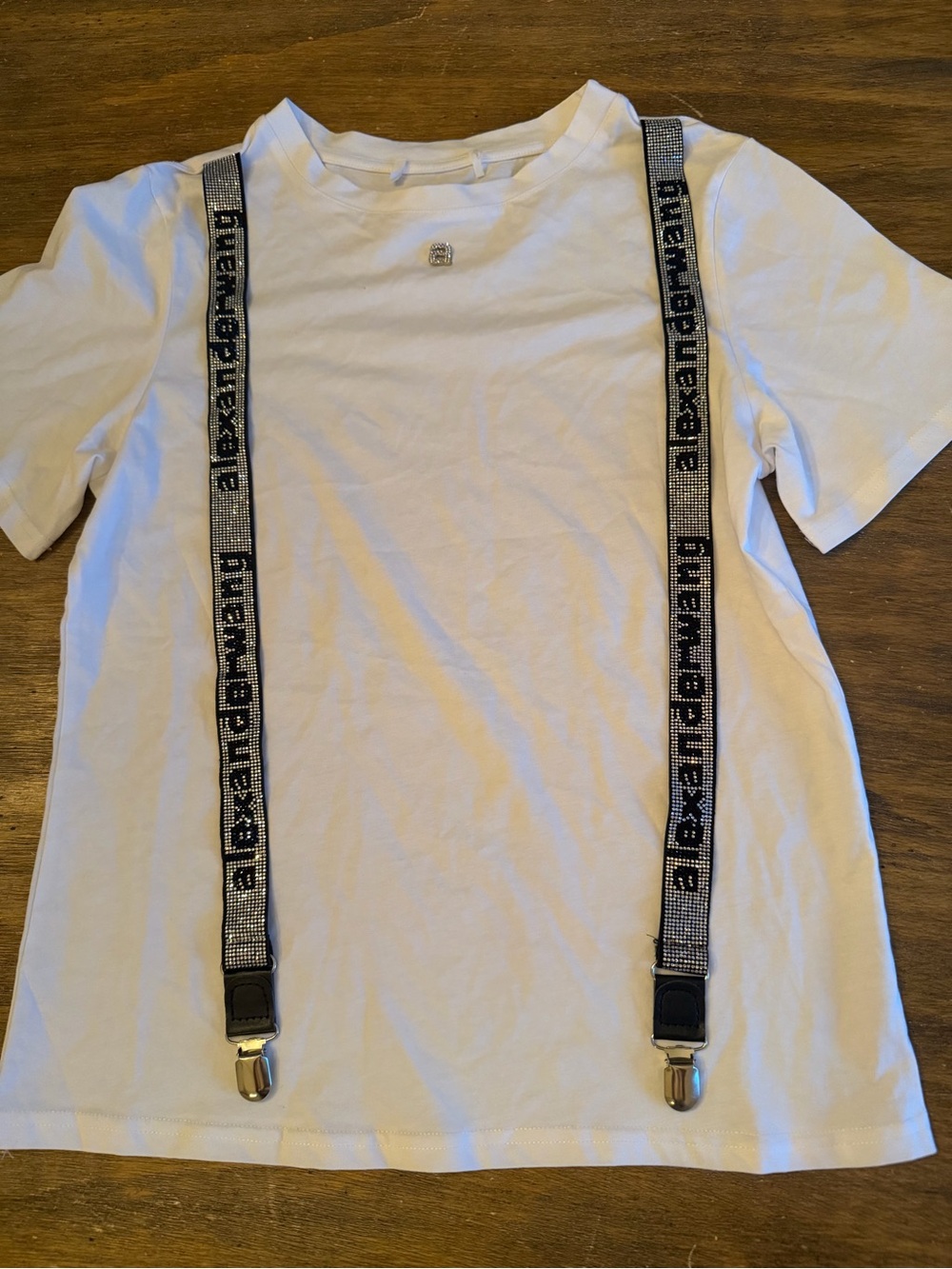 Alexander Wang diamond studded white t shirt with Suspender Small